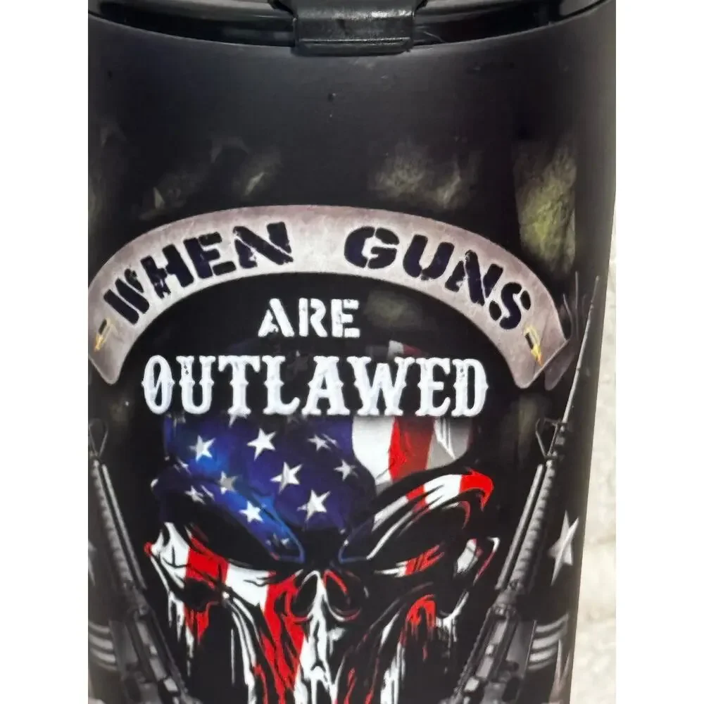 20oz New Stainless Steel Tumbler Built in straw American Flag & Skull Design